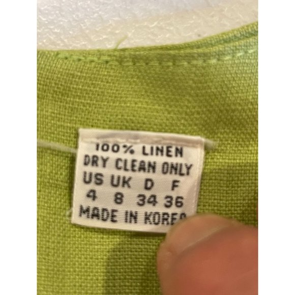 Nipon Boutique Womens Wrap Sheath Dress Layered Front 100% Linen Green Size 4 - Picture 7 of 7